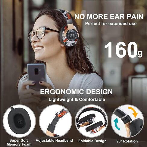 Bluetooth Headphones Over The Ear, Graffiti Wired/Wireless Headphones with Microphone-Soft Ear Cushions, Foldable Hi-Fi Stereo Sound Bluetooth Headsets for Pad Laptop PC Cellphone (Black) in Saudi Arabia