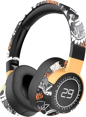 Bluetooth Headphones Over The Ear, Graffiti Wired/Wireless Headphones with Microphone-Soft Ear Cushions, Foldable Hi-Fi Stereo Sound Bluetooth Headsets for Pad Laptop PC Cellphone (Black) in Saudi Arabia