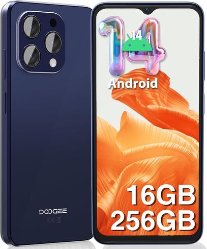 DOOGEE N55 Pro Unlocked Cell Phone, Android 14 Smartphone with 16GB RAM 256GB ROM, 6.56" HD+ 90Hz IPS Waterdrop Screen, Octa Core, 5150mAh, Dual SIM Unlocked Android Smartphone, Face Unlock,Dark Blue in Saudi Arabia