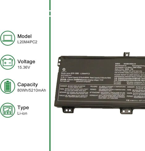 استبدال بطارية الكمبيوتر المحمول L20M4PC2 5B11B53885 SB11B53884 لجهاز Lenovo Legion 5-17ACH6 5-17ACH6H 5-17ITH6 5-17ITH6H Series Notebook L20C4PC2 5B11B53889 SB11B53887 15.36V 80Wh 5210mAh in Saudi Arabia
