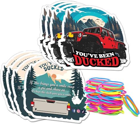 Duck Duck Tags, You 've Been Ducked Card, Duck Duck Ducking Game Card, Car Duck Tags for Rubber Ducks Design with Round Hole and Rubber Bands 35Pack Set (Blue-7FD230) in Kuwait