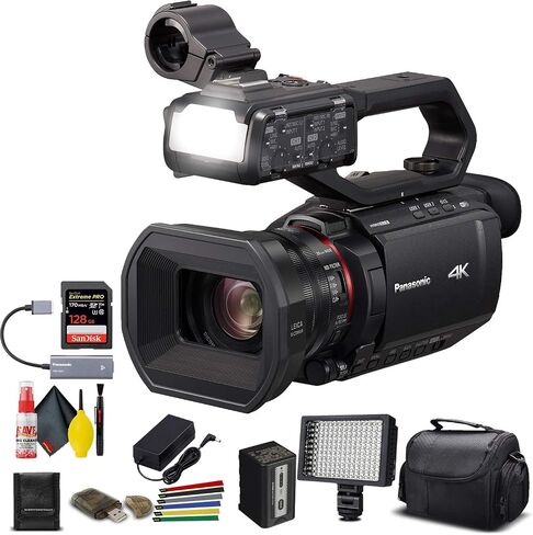 كاميرا فيديو Panasonic AG-CX10 4K + حقيبة مبطنة، وبطاقة ذاكرة Sandisk Extreme Pro بسعة 128 جيجابايت، وأشرطة سلكية، وإضاءة LED، والمزيد (متجددة) in Saudi Arabia