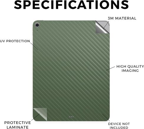 Carbon Fiber Tablet Skin Compatible with Apple iPad Air 13 (M2) 2024 - Solid Olive - Premium 3M Vinyl Protective Wrap Decal Cover - Easy to Apply | Crafted in The USA by MightySkins in Saudi Arabia