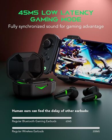 Black Shark Bluetooth Earbuds Wireless with 45ms Ultra-Low Latency, Gaming 5.2, Dual Modes, 10mm Driver, 35H Play Time, IPX4 Waterproof, Built-in Mic - Lucifer T1 in Saudi Arabia