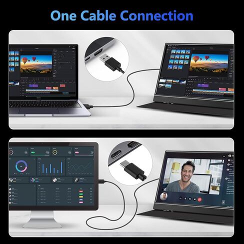 شاشة محمولة لأجهزة الكمبيوتر المحمول، 14 بوصة 1080 بكسل FHD IPS USB C موسع الشاشة الثانية، شاشة السفر مع مكبرات صوت USB A الذكية للكمبيوتر المحمول in Kuwait