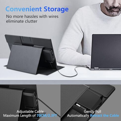 شاشة محمولة لأجهزة الكمبيوتر المحمول، 14 بوصة 1080 بكسل FHD IPS USB C موسع الشاشة الثانية، شاشة السفر مع مكبرات صوت USB A الذكية للكمبيوتر المحمول in Kuwait
