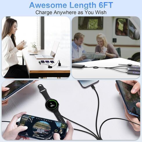 كابل شاحن ساعة سريع 4 في 2 USB C لشاحن ساعة سامسونج جالاكسي، قاعدة شحن محمولة لساعة سامسونج جالاكسي 5/5 برو/4/4 كلاسيك/3/أكتيف 2/أكتيف، جالاكسي S23/S22/S20 Galaxy Buds iOS 6FT in Kuwait