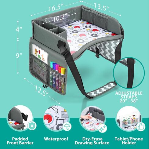 Kids Travel Tray - Car Seat Tray Table as Road Trip Essentials – Children Kids Lap Desk as Travel Accessories for Toddler Airplane Travel Activity, Snack with Storage Pockets & Dry Erase Board Blue in Saudi Arabia