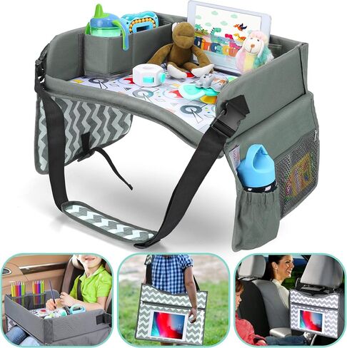 Kids Travel Tray - Car Seat Tray Table as Road Trip Essentials – Children Kids Lap Desk as Travel Accessories for Toddler Airplane Travel Activity, Snack with Storage Pockets & Dry Erase Board Blue in Saudi Arabia