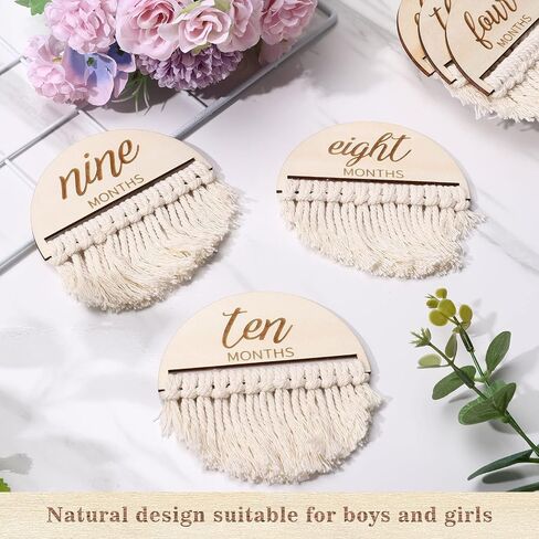 Whaline 13Pcs Baby Monthly Milestone Cards with Tassel Wooden Boho Baby Macrame Milestone Discs Newborn to 1 Year Hello World Baby Birth Announcement Sign for Baby Shower Photo Props in Saudi Arabia