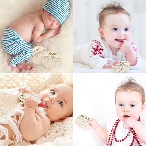 Whaline 13Pcs Baby Monthly Milestone Cards with Tassel Wooden Boho Baby Macrame Milestone Discs Newborn to 1 Year Hello World Baby Birth Announcement Sign for Baby Shower Photo Props in Saudi Arabia