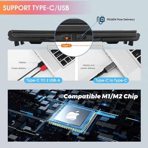 شاشة P2 PRO ثلاثية محمولة لموسع شاشة الكمبيوتر المحمول شاشة مزدوجة 13.3 بوصة FHD 1080P IPS عرض Type-C/PD/TF تدعم M1/M2 MacBook، لأجهزة الكمبيوتر المحمول 13.3 بوصة - 16.5 بوصة Mac Windows Phone in Kuwait