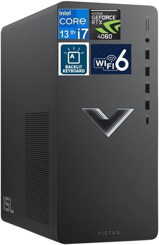 كمبيوتر سطح المكتب HP Victus Gaming (16-Core Intel i7-13700F، GeForce RTX 4060 8GB، 64GB DDR4، 4TB PCIe SSD، لكل مفتاح RGB Backlit KB، WiFi 6، Bluetooth 5.3، Win11P) مع موسع منفذ USB DKZ in Kuwait