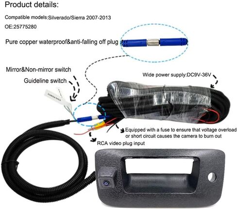 KIMB HD Night Vision Waterproof Fish-Eye Lens Backup Car Camera with Tailgate Handle use for Chevrolet Silverado/GMC Sierra 2007-2013,Replacement Handle OE25775280 in Saudi Arabia