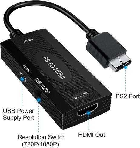 محول PS2 إلى HDMI، محول PS2 إلى HDMI متوافق مع PS 1/2/3 يدعم 4:3/16:9 مفتاح نسبة العرض إلى الارتفاع للشاشة in Kuwait