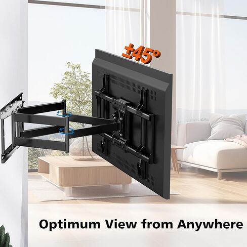 حامل حائط تلفزيون كامل الحركة لأجهزة التلفاز المنحنية المسطحة مقاس 37-85 بوصة، حامل تلفزيون بأذرع مزدوجة مفصلية مع دوار وإمالة، حامل تلفزيون يناسب مسامير خشبية مقاس 12/16 بوصة يصل وزنها إلى 135 رطلًا بحد أقصى 600 × 400 مم (37-85 بوصة) in Kuwait