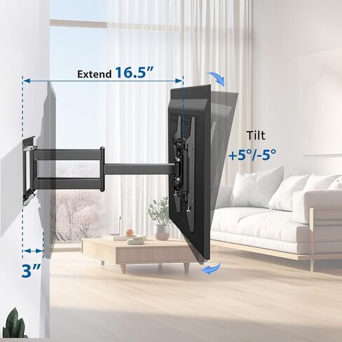 حامل حائط تلفزيون كامل الحركة لأجهزة التلفاز المنحنية المسطحة مقاس 37-85 بوصة، حامل تلفزيون بأذرع مزدوجة مفصلية مع دوار وإمالة، حامل تلفزيون يناسب مسامير خشبية مقاس 12/16 بوصة يصل وزنها إلى 135 رطلًا بحد أقصى 600 × 400 مم (37-85 بوصة) in Kuwait