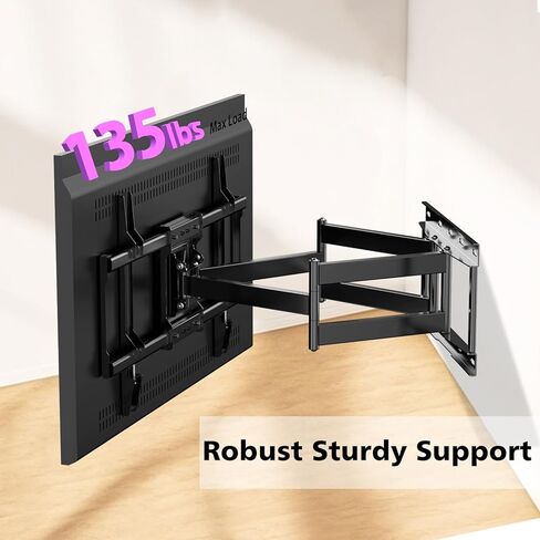 حامل حائط تلفزيون كامل الحركة لأجهزة التلفاز المنحنية المسطحة مقاس 37-85 بوصة، حامل تلفزيون بأذرع مزدوجة مفصلية مع دوار وإمالة، حامل تلفزيون يناسب مسامير خشبية مقاس 12/16 بوصة يصل وزنها إلى 135 رطلًا بحد أقصى 600 × 400 مم (37-85 بوصة) in Kuwait