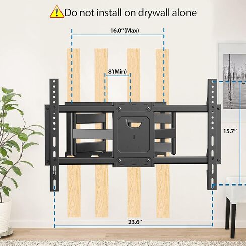حامل حائط تلفزيون كامل الحركة لأجهزة التلفاز المنحنية المسطحة مقاس 37-85 بوصة، حامل تلفزيون بأذرع مزدوجة مفصلية مع دوار وإمالة، حامل تلفزيون يناسب مسامير خشبية مقاس 12/16 بوصة يصل وزنها إلى 135 رطلًا بحد أقصى 600 × 400 مم (37-85 بوصة) in Kuwait
