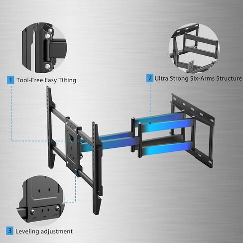 حامل حائط تلفزيون كامل الحركة لأجهزة التلفاز المنحنية المسطحة مقاس 37-85 بوصة، حامل تلفزيون بأذرع مزدوجة مفصلية مع دوار وإمالة، حامل تلفزيون يناسب مسامير خشبية مقاس 12/16 بوصة يصل وزنها إلى 135 رطلًا بحد أقصى 600 × 400 مم (37-85 بوصة) in Kuwait