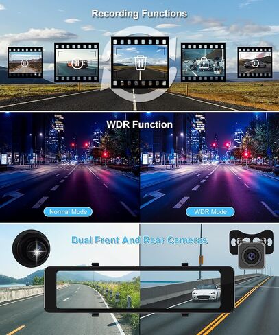 كاميرا مرآة الرؤية الخلفية 4K مقاس 11.26 بوصة مع Apple CarPlay Android Auto Dash Cam أمامية وخلفية مع كاميرا داش ببطاقة 64 جيجابايت للسيارات WDR&ADAS التحكم الصوتي بالمساعدة العكسية in Kuwait