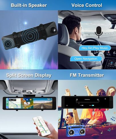 كاميرا مرآة الرؤية الخلفية 4K مقاس 11.26 بوصة مع Apple CarPlay Android Auto Dash Cam أمامية وخلفية مع كاميرا داش ببطاقة 64 جيجابايت للسيارات WDR&ADAS التحكم الصوتي بالمساعدة العكسية in Kuwait