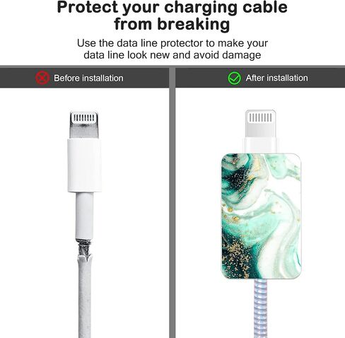 Cute Marble DIY Cable Protectors Set for iPhone 14 13 12 11 Pro X Charger with Gold Glitter Marble Design, Data Line Wire Cord Saver Lightning Cable Charger Protector Cover for iPhone-Green in Saudi Arabia