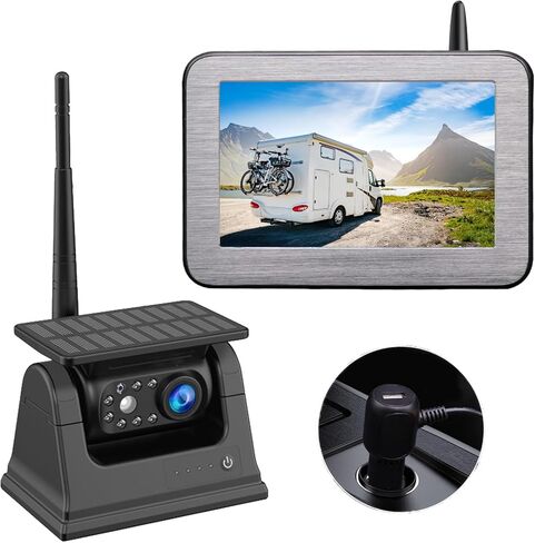 كاميرا احتياطية لاسلكية مغناطيسية تعمل بالطاقة الشمسية من B-Qtech مع نظام مراقبة 5 بوصات AHD1080P وصلة مقطورة شاحنة كاميرا الرؤية الخلفية بالأشعة تحت الحمراء للرؤية الليلية IP68 مقاومة للماء وقابلة لإعادة الشحن لكاميرا السيارة RV in Kuwait