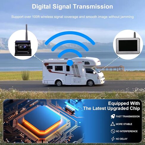 كاميرا احتياطية لاسلكية مغناطيسية تعمل بالطاقة الشمسية من B-Qtech مع نظام مراقبة 5 بوصات AHD1080P وصلة مقطورة شاحنة كاميرا الرؤية الخلفية بالأشعة تحت الحمراء للرؤية الليلية IP68 مقاومة للماء وقابلة لإعادة الشحن لكاميرا السيارة RV in Kuwait