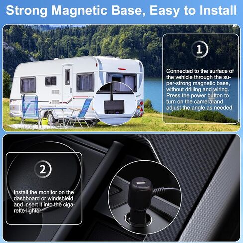 كاميرا احتياطية لاسلكية مغناطيسية تعمل بالطاقة الشمسية من B-Qtech مع نظام مراقبة 5 بوصات AHD1080P وصلة مقطورة شاحنة كاميرا الرؤية الخلفية بالأشعة تحت الحمراء للرؤية الليلية IP68 مقاومة للماء وقابلة لإعادة الشحن لكاميرا السيارة RV in Kuwait