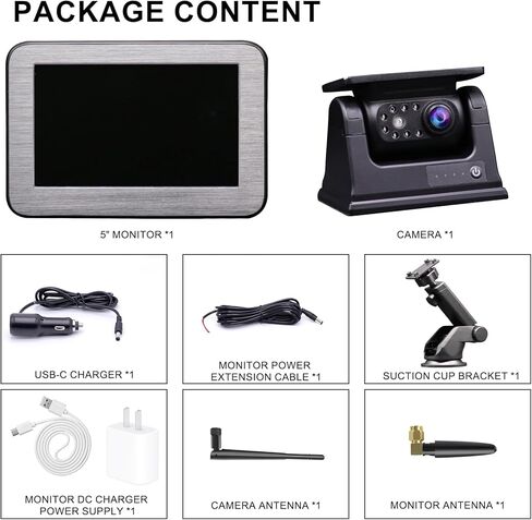 كاميرا احتياطية لاسلكية مغناطيسية تعمل بالطاقة الشمسية من B-Qtech مع نظام مراقبة 5 بوصات AHD1080P وصلة مقطورة شاحنة كاميرا الرؤية الخلفية بالأشعة تحت الحمراء للرؤية الليلية IP68 مقاومة للماء وقابلة لإعادة الشحن لكاميرا السيارة RV in Kuwait