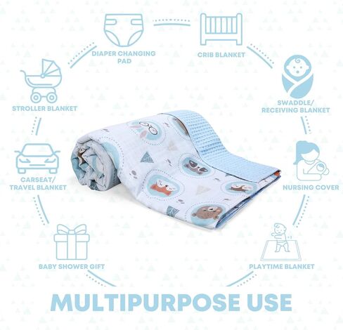 Baby Blankets for Boys, Baby Boy Muslin Swaddle Blanket, Baby Boy Essentials, Receiving Baby Blanket Boy, Newborn Baby Registry Soft Cozy Travel Baby Stuff, Breathable 25.5" x 43.3" in Saudi Arabia