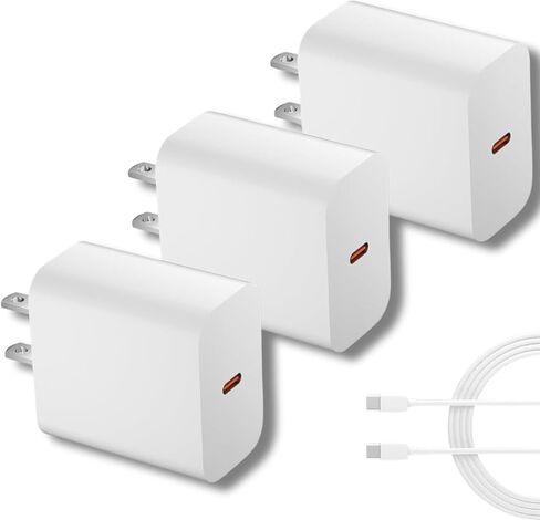 شاحن USB C سريع محمول بقدرة 20 وات لشاحن السفر iPhone 15 مع (3 حزم كابل شحن USB C إلى C بطول 5 أقدام) - الكابل متضمن in Kuwait