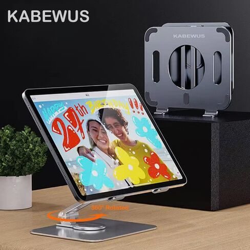 2022 Tablet Computer iPad Stand Holder Bracket Desktop Mobile Phone Bracket Foldable Aluminum Alloy Adjustable Stands and Holders for Desk (Silver White) in Saudi Arabia