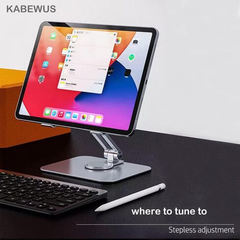2022 Tablet Computer iPad Stand Holder Bracket Desktop Mobile Phone Bracket Foldable Aluminum Alloy Adjustable Stands and Holders for Desk (Silver White) in Saudi Arabia