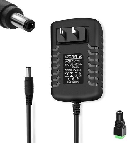 محول تيار متردد 12 فولت 2 أمبير 100-240 فولت 50-60 هرتز تيار متردد إلى تيار مستمر 12 فولت 2 أمبير، محول تيار متردد، قابس مخرج تيار مستمر 5.5 مم × 2.5 مم وطرف واحد، سلك طاقة [4.9 قدم/1.5 م]، أسود in Kuwait