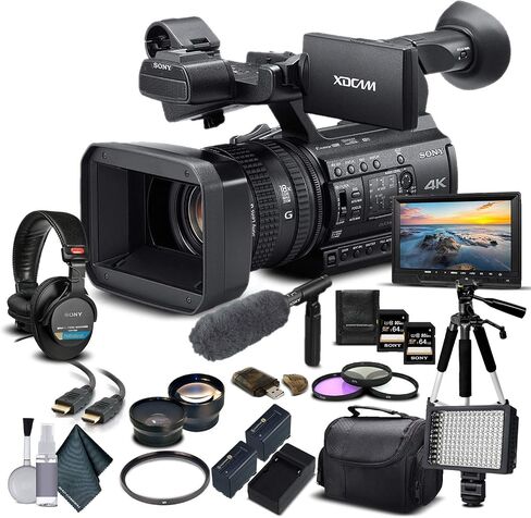 كاميرا فيديو Sony PXW-Z150 4K XDCAM (PXW-Z150) مع بطاقة ذاكرة 2-64 جيجابايت، بطاريتان إضافيتان، مرشح للأشعة فوق البنفسجية، ضوء LED، حافظة، حامل ثلاثي القوائم، ميكروفون Sony Shotgun، سماعات رأس Sony MDR-7506 (متجددة) in Kuwait