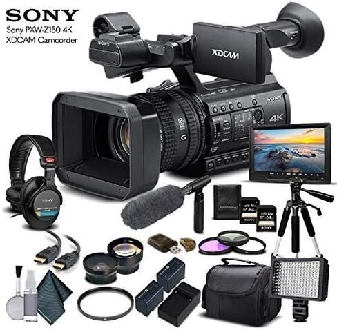 كاميرا فيديو Sony PXW-Z150 4K XDCAM (PXW-Z150) مع بطاقة ذاكرة 2-64 جيجابايت، بطاريتان إضافيتان، مرشح للأشعة فوق البنفسجية، ضوء LED، حافظة، حامل ثلاثي القوائم، ميكروفون Sony Shotgun، سماعات رأس Sony MDR-7506 (متجددة) in Kuwait