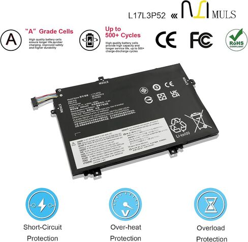 MULS L17L3P52 45Wh بطارية كمبيوتر محمول لينوفو ثينك باد L14 Gen 2 L480 L490 L580 L590 دفتر L17M3P54 L17M3P53 L17C3P52 01AV463 01AV464 SB10K97610 SB10K97611 11.1V 4120mAh in Saudi Arabia