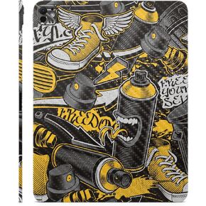 Carbon Fiber Skin Compatible with Apple iPad Pro 11 (M4) 2024 - Yellow Hip Hop - Premium 3M Vinyl Protective Decal Cover - Easy to Apply | Crafted in The USA by MightySkins