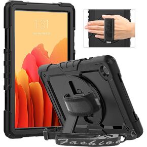 Timecity Case for Galaxy Tab A7 10.4 Inch 2020, SM-T500/ T505/ T507 Case, Durable Sturdy Case with Screen Protector Swivel Stand Hand Shoulder Strap Full-Body Drop-Proof Tablet Case - Black