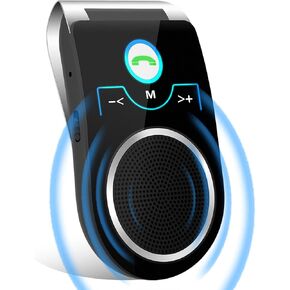 Handsfree Bluetooth for Cell Phone, Bluetooth 5.0 Car Speakerphone, Wireless Car Kit for Handsfree Talking, Support Siri Google Voice Assistant, Built-in Mic, Connects to 2 Cell Phones