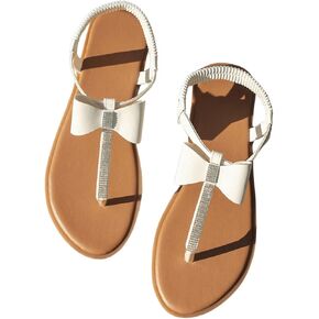 Verdusa Women's Summer Bow Flip Flops Flat Sandals Rhinestone Thong Sandals