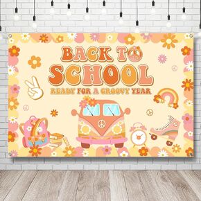 Groovy Classroom Decor Back To School Backdrop, Boho Groovy Back To School Bulletin Board Decorations Welcome Back To School Banner for Back To School Decorations First Day Of School Decorations