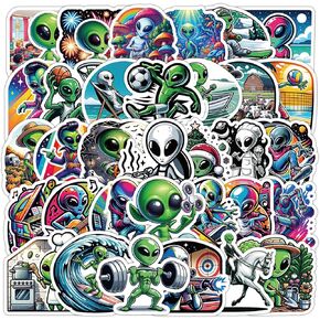 Alien Stickers [50pcs] Cool Non-Bounce Alien Vinyl Waterproof Stickers for Laptop Water Bottle Bicycle Bumper Luggage Skateboard Graffiti(Alien Sticker Pack)