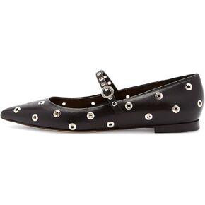 Women Studded Ballet Flats Perforated Mary Jane Flats Pointed Toe Black Ballerina Shoes