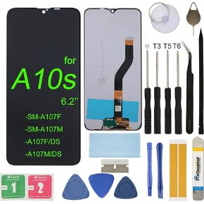 LCD Screen Replacement for Samsung Galaxy A10s A107 2019 SM-A107F SM-A107M A107F/DS A107M/DS 6.2inch Assembly LCD Display Touch Screen Digitizer with Repair Tools Kit