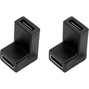 QIANRENON 90 Degree USB Type-C Female to Female Adapter, USB C 3.1 Right Angle Data Transfer Connector 20Gbps for Laptops, Tablets, USB-C Phones, 2 Packs (Up & Down Angle)