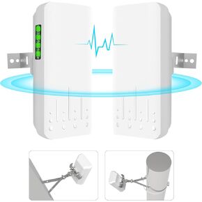 Point to Point Wireless Bridge Outdoor with Mount for Starlink Internet, 2KM 5.8G Network WiFi Bridges Extender CPE Access Point with 14DBi Antenna 2 100Mbps LAN Port 24V PoE Injector 2-Pack