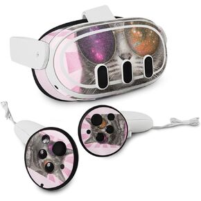 MightySkins Glossy Glitter Skin Compatible with Meta Quest 3 - Galaxy Cat | Protective, Durable High-Gloss Glitter Finish | Easy to Apply & Change Styles | Made in The USA